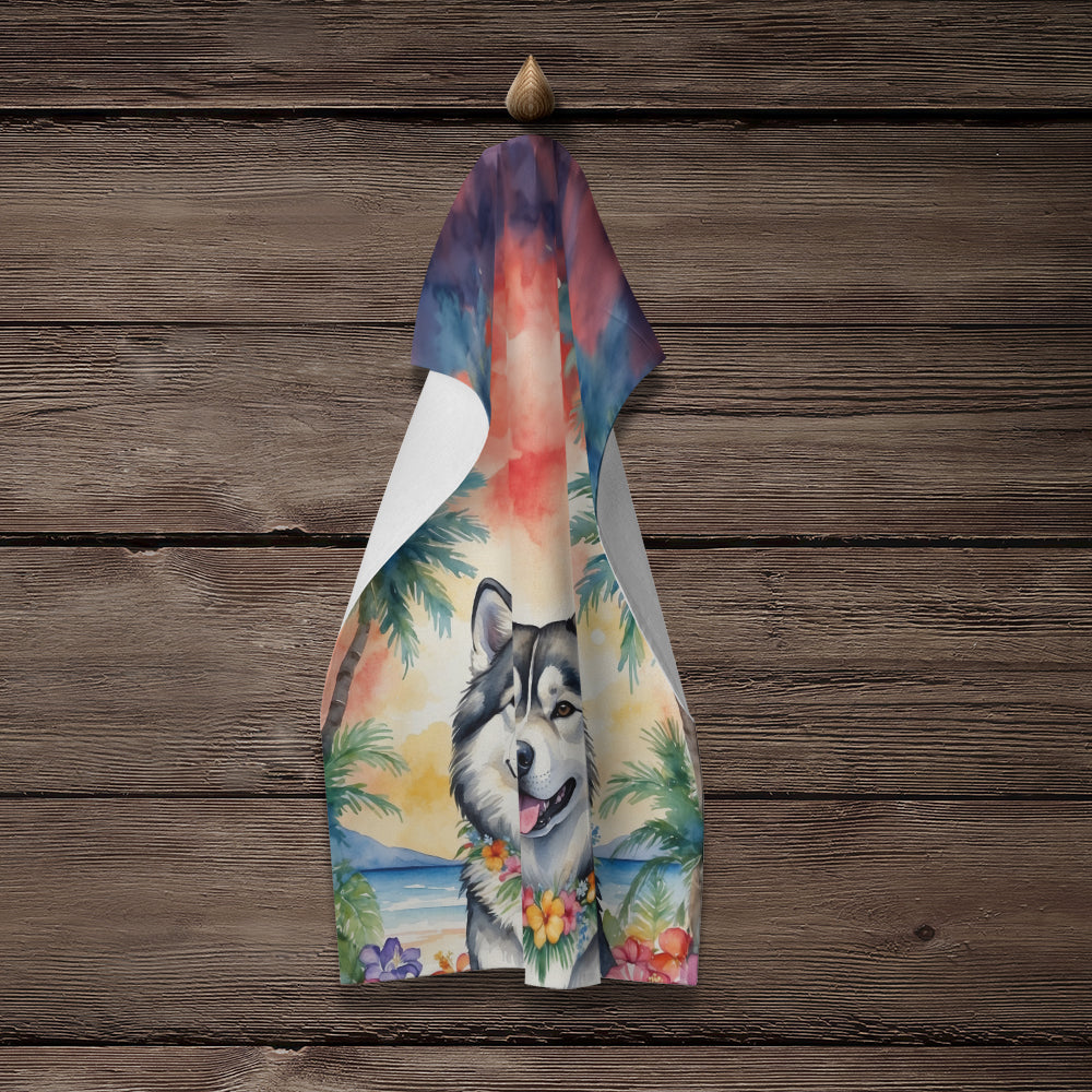 Alaskan Malamute Luau Kitchen Towel Velour Plush Front and Cotton Loop Back Machine Washable