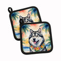 Alaskan Malamute Luau Pot Holder Set of 2 Heat Resistant Quilted Hot Pads 7.5 x 7.5 Inch, Insulated Kitchen Trivets for Cooking & Baking
