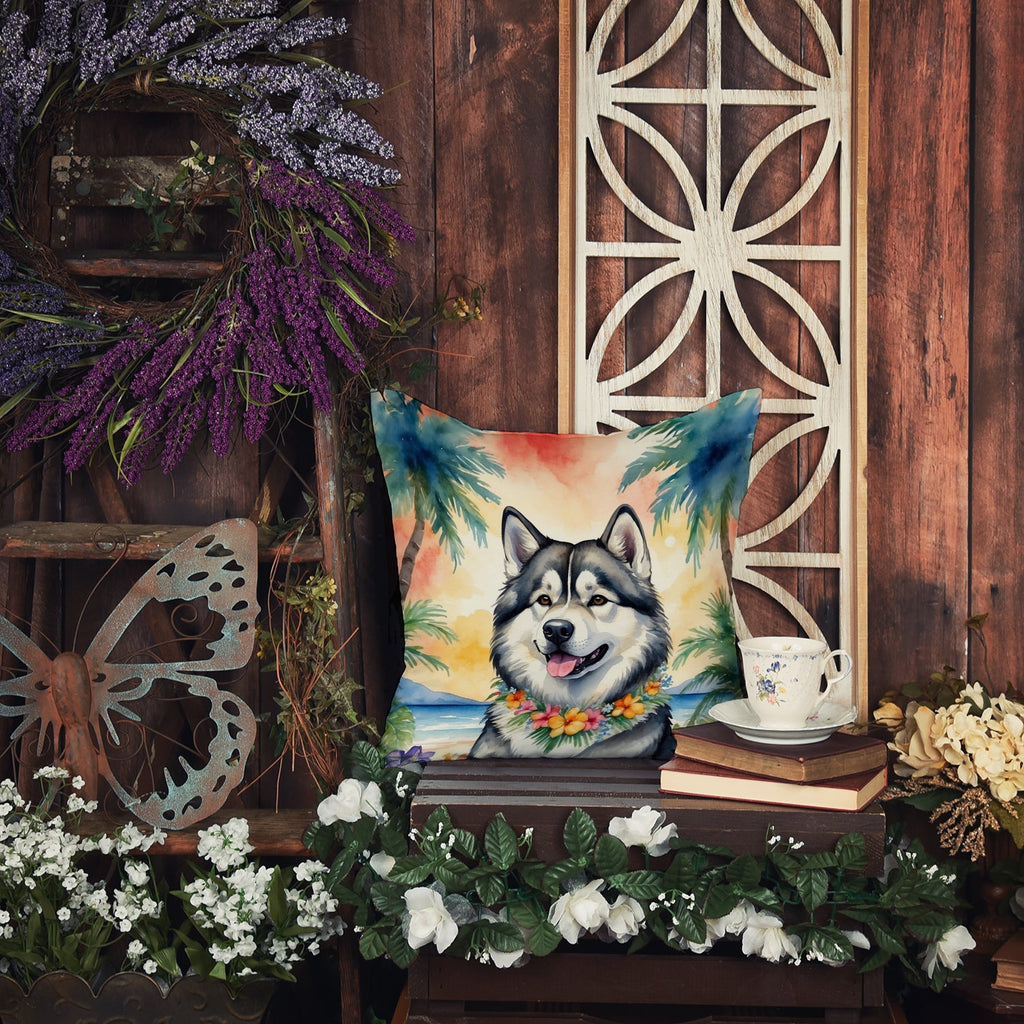 Alaskan Malamute Luau Decorative Throw Pillow 18x18 Indoor Outdoor Accent Cushion, Fabric Cover with Insert for Sofa, Bed, Porch & Living Room