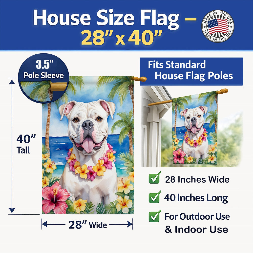 American Bulldog Luau House Flag 28x40 Porch Sleeve Pole Decorative Outside Yard Banner Artwork Wall Hanging, Polyester