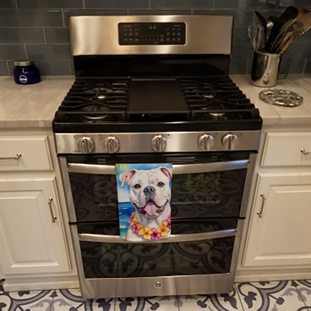 American Bulldog Luau Kitchen Towel Velour Plush Front and Cotton Loop Back Machine Washable
