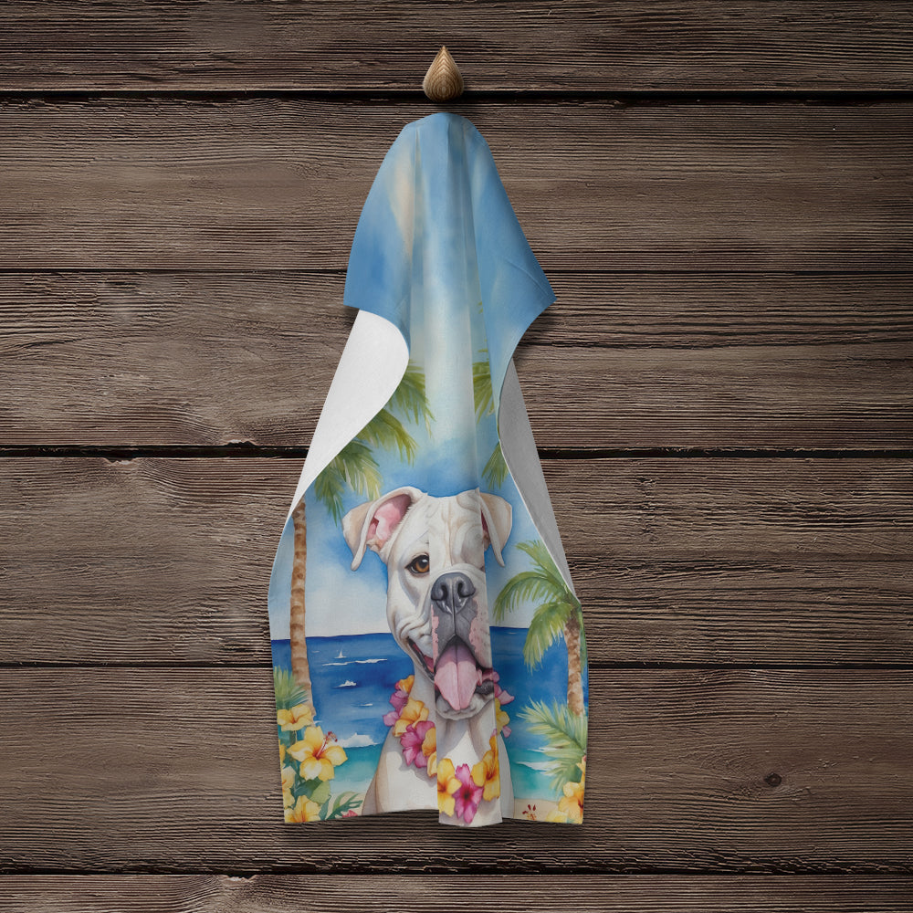 American Bulldog Luau Kitchen Towel Velour Plush Front and Cotton Loop Back Machine Washable