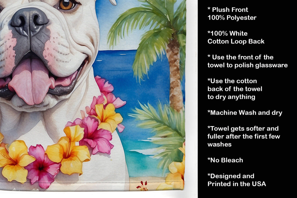 American Bulldog Luau Kitchen Towel Velour Plush Front and Cotton Loop Back Machine Washable