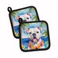 American Bulldog Luau Pot Holder Set of 2 Heat Resistant Quilted Hot Pads 7.5 x 7.5 Inch, Insulated Kitchen Trivets for Cooking & Baking