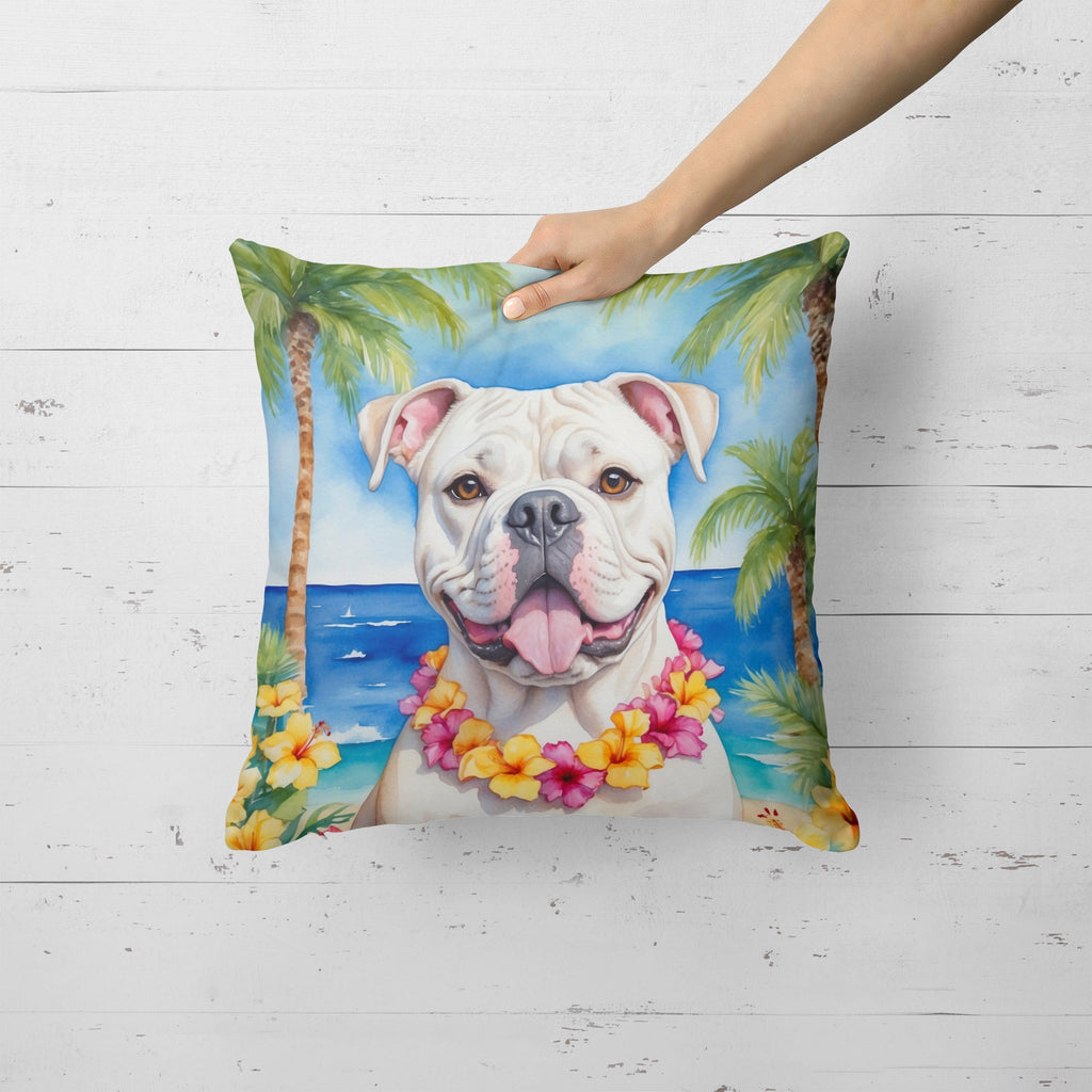 American Bulldog Luau Decorative Throw Pillow 18x18 Indoor Outdoor Accent Cushion, Fabric Cover with Insert for Sofa, Bed, Porch & Living Room