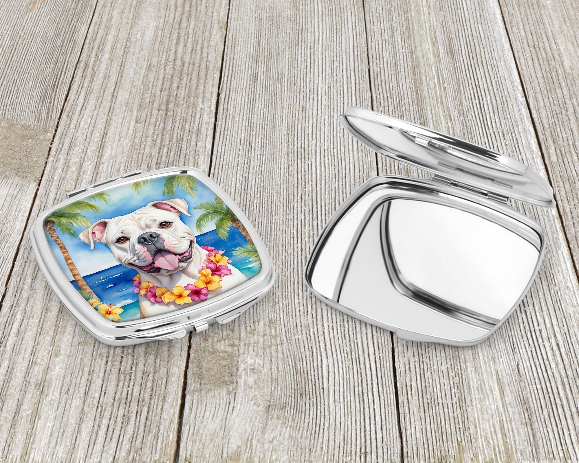 American Bulldog Luau Compact Mirror Decorative Travel Makeup Mirror for Women Girls Gifts Pocket Makeup Mirror Folding Handheld