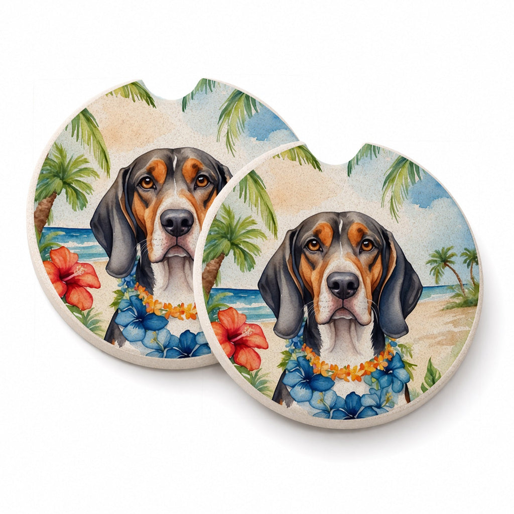 American English Coonhound Luau Set of 2 Cup Holder Car Coasters Absorbent Round Sandstone Coasters Gifts for Men or Women, 2.5, Multicolor