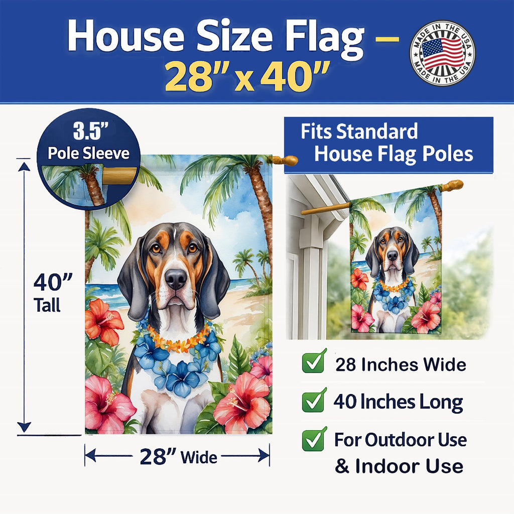 American English Coonhound Luau House Flag 28x40 Porch Sleeve Pole Decorative Outside Yard Banner Artwork Wall Hanging, Polyester