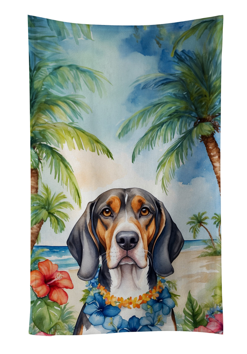 American English Coonhound Luau Kitchen Towel Velour Plush Front and Cotton Loop Back Machine Washable