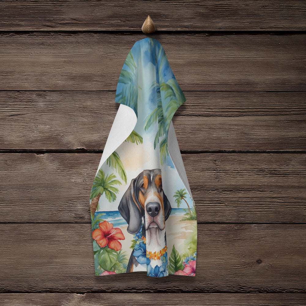 American English Coonhound Luau Kitchen Towel Velour Plush Front and Cotton Loop Back Machine Washable