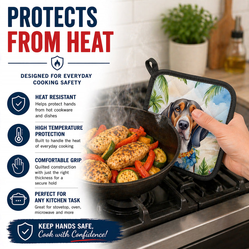 American English Coonhound Luau Pot Holder Set of 2 Heat Resistant Quilted Hot Pads 7.5 x 7.5 Inch, Insulated Kitchen Trivets for Cooking & Baking