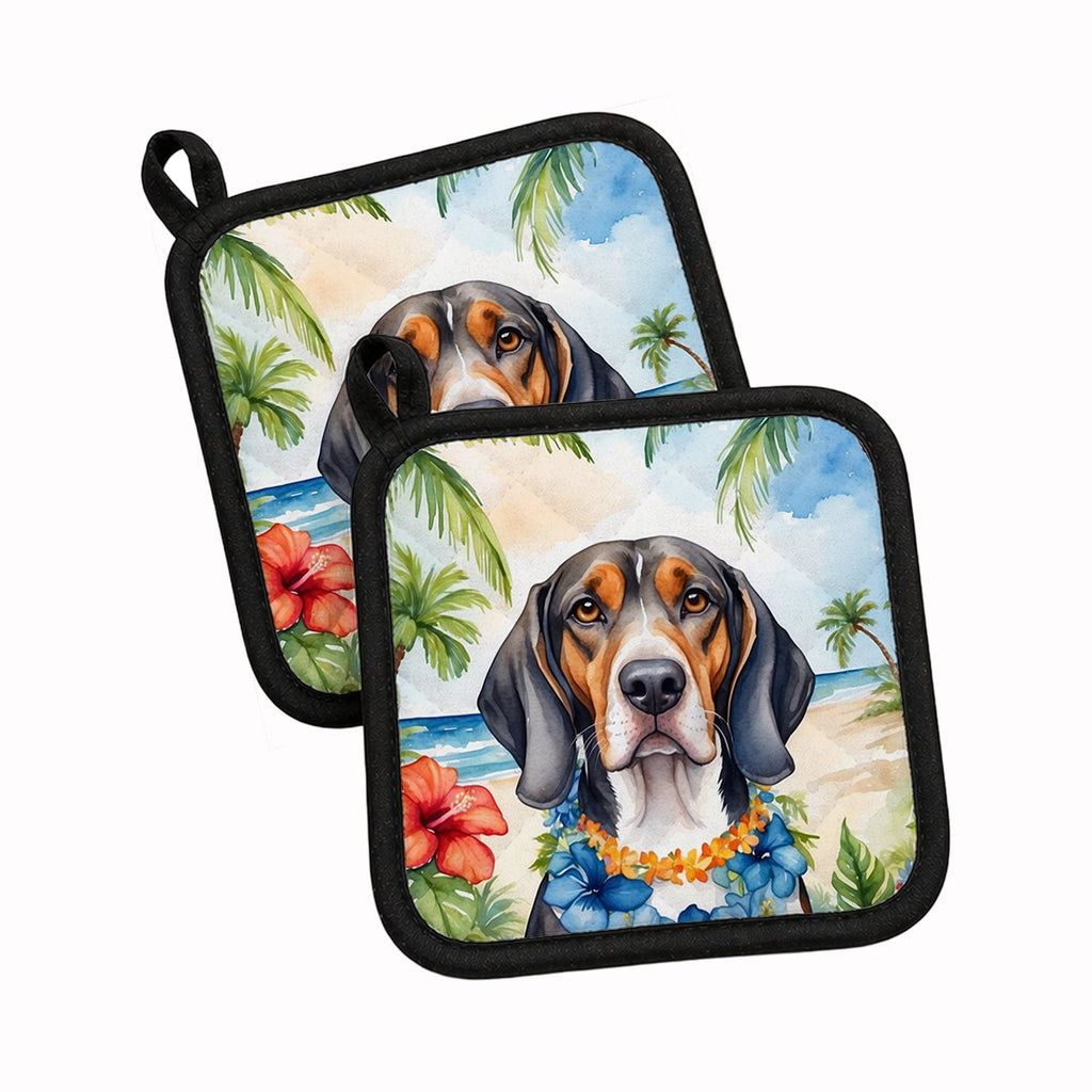 American English Coonhound Luau Pot Holder Set of 2 Heat Resistant Quilted Hot Pads 7.5 x 7.5 Inch, Insulated Kitchen Trivets for Cooking & Baking