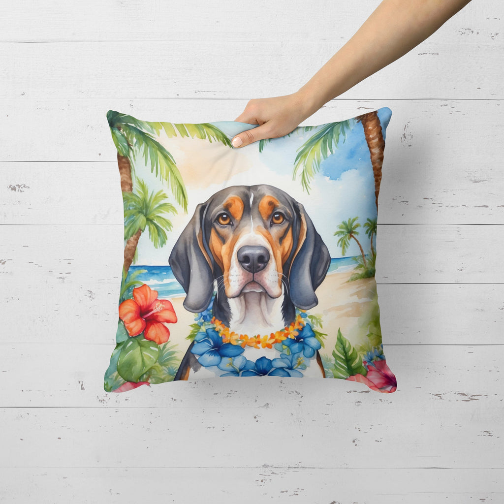 American English Coonhound Luau Decorative Throw Pillow 18x18 Indoor Outdoor Accent Cushion, Fabric Cover with Insert for Sofa, Bed, Porch & Living Room