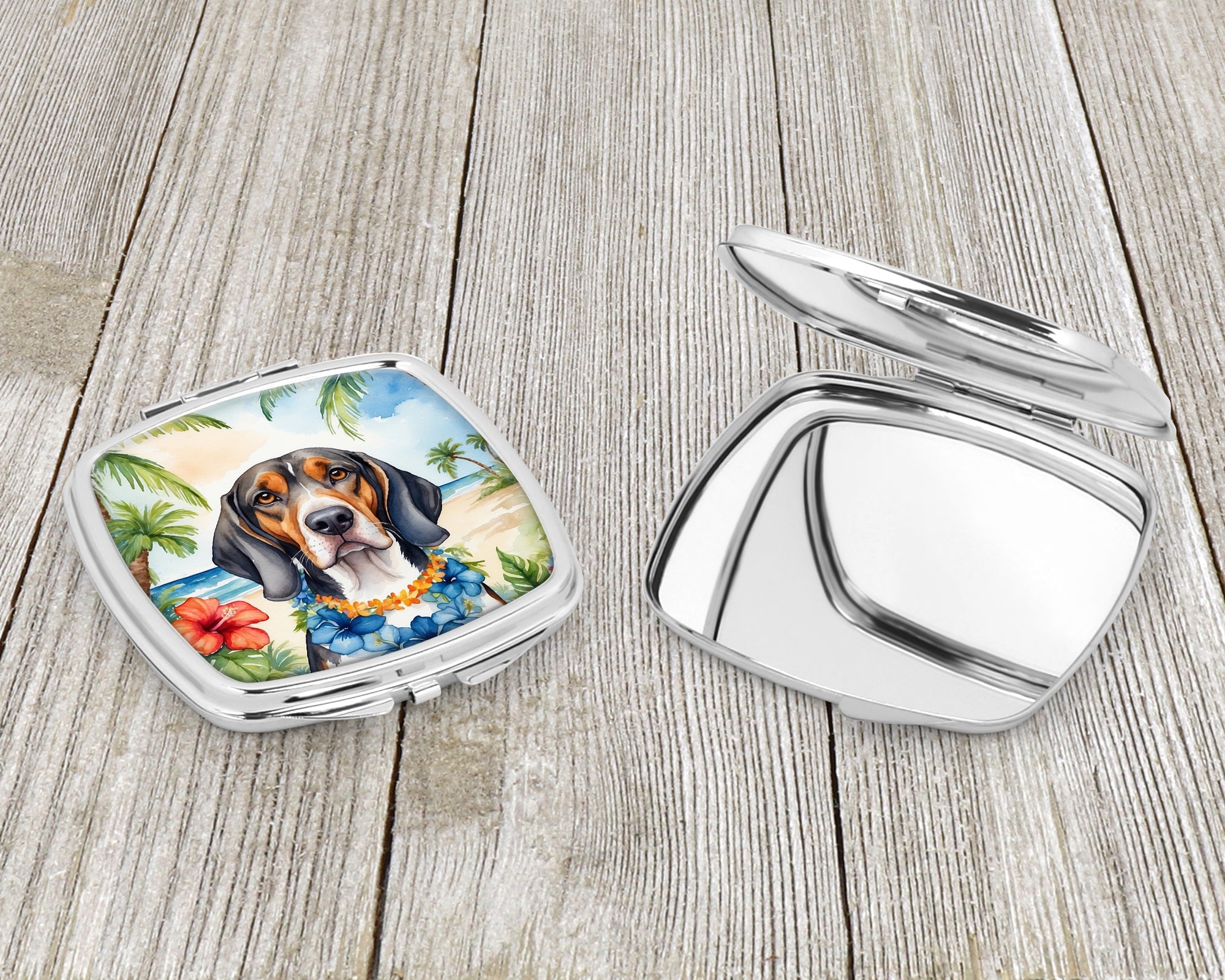 American English Coonhound Luau Compact Mirror Decorative Travel Makeup Mirror for Women Girls Gifts Pocket Makeup Mirror Folding Handheld