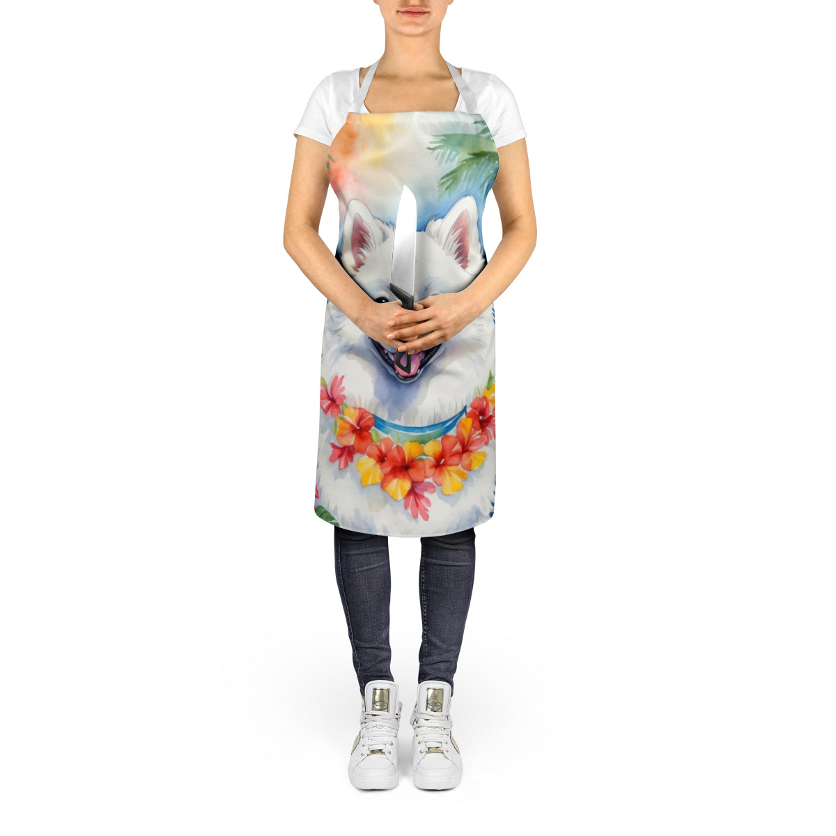 American Eskimo Luau Apron Cooking Kitchen Server Baking Crafts Gardening for Adult Women Men, Unisex, Large, Multicolor