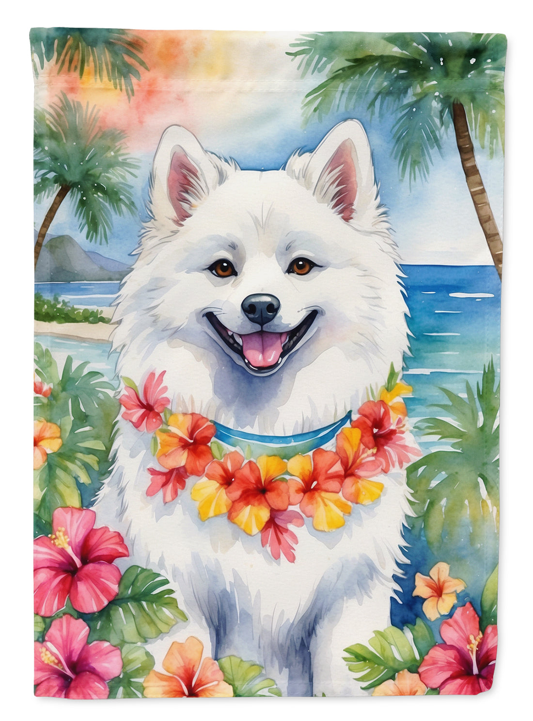 American Eskimo Luau House Flag 28x40 Porch Sleeve Pole Decorative Outside Yard Banner Artwork Wall Hanging, Polyester