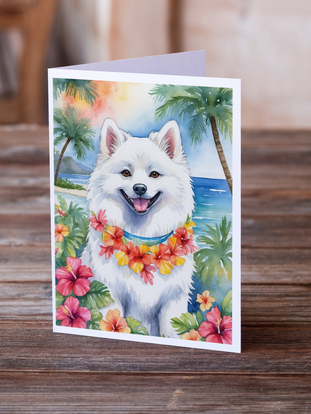 American Eskimo Luau Greeting Cards Pack of 8 Blank Cards with Envelopes Whimsical A7 Size 5x7