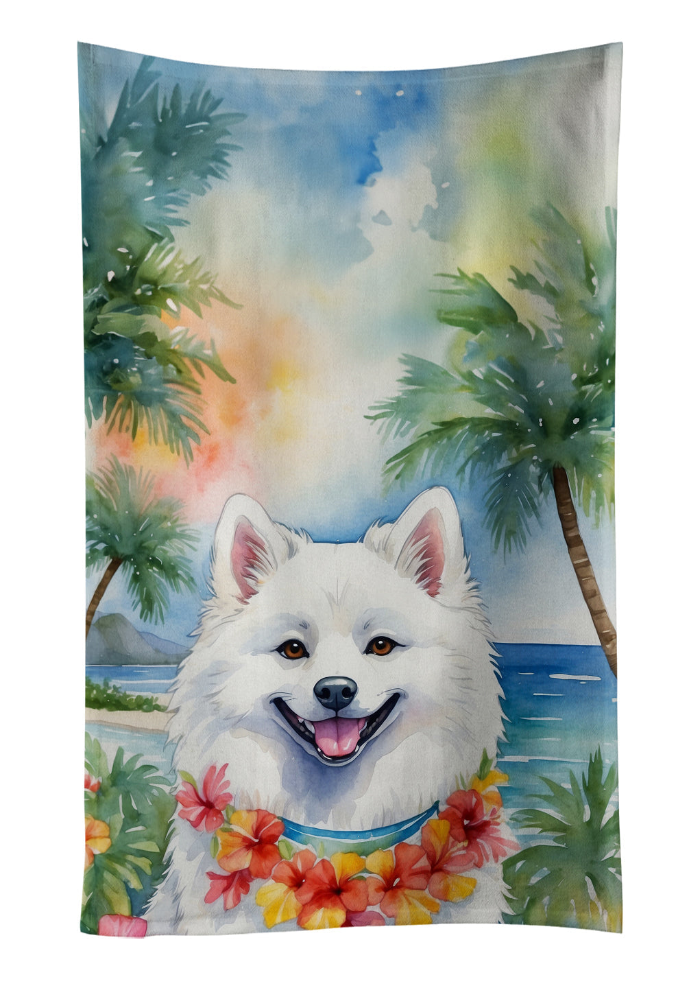 American Eskimo Luau Kitchen Towel Velour Plush Front and Cotton Loop Back Machine Washable