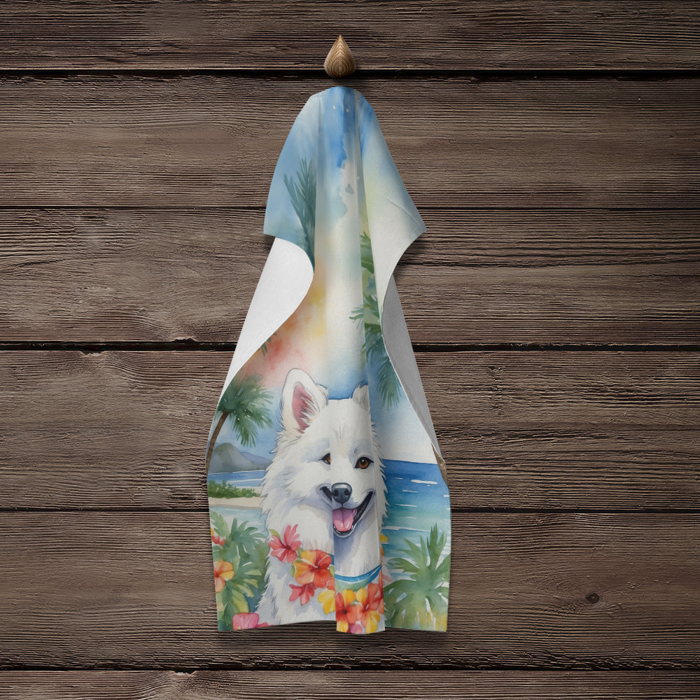American Eskimo Luau Kitchen Towel Velour Plush Front and Cotton Loop Back Machine Washable