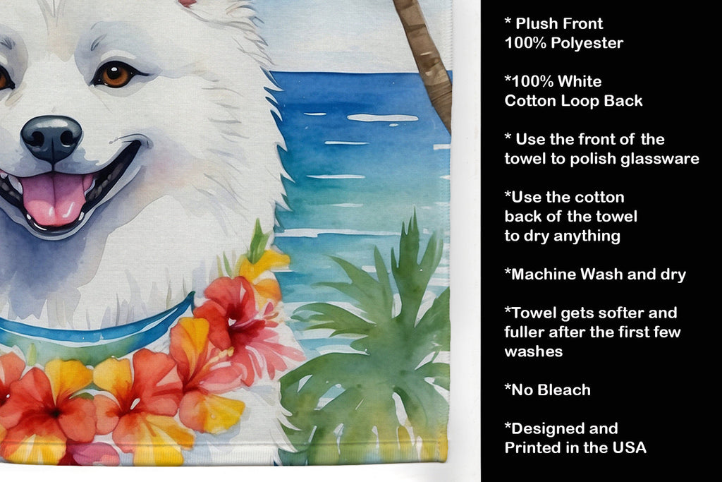 American Eskimo Luau Kitchen Towel Velour Plush Front and Cotton Loop Back Machine Washable