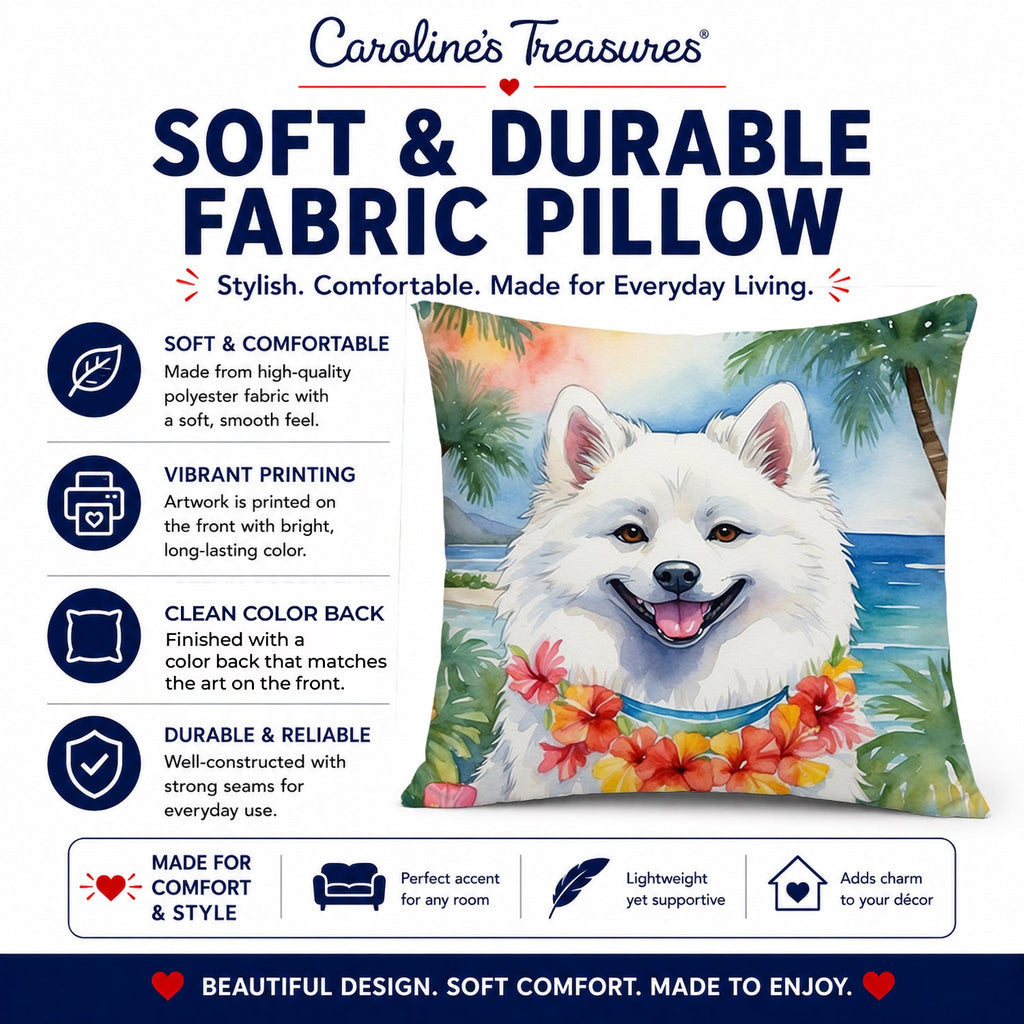 American Eskimo Luau Decorative Throw Pillow 14x14 Indoor Outdoor Accent Cushion, Fabric Cover with Insert for Sofa, Bed, Porch & Living Room