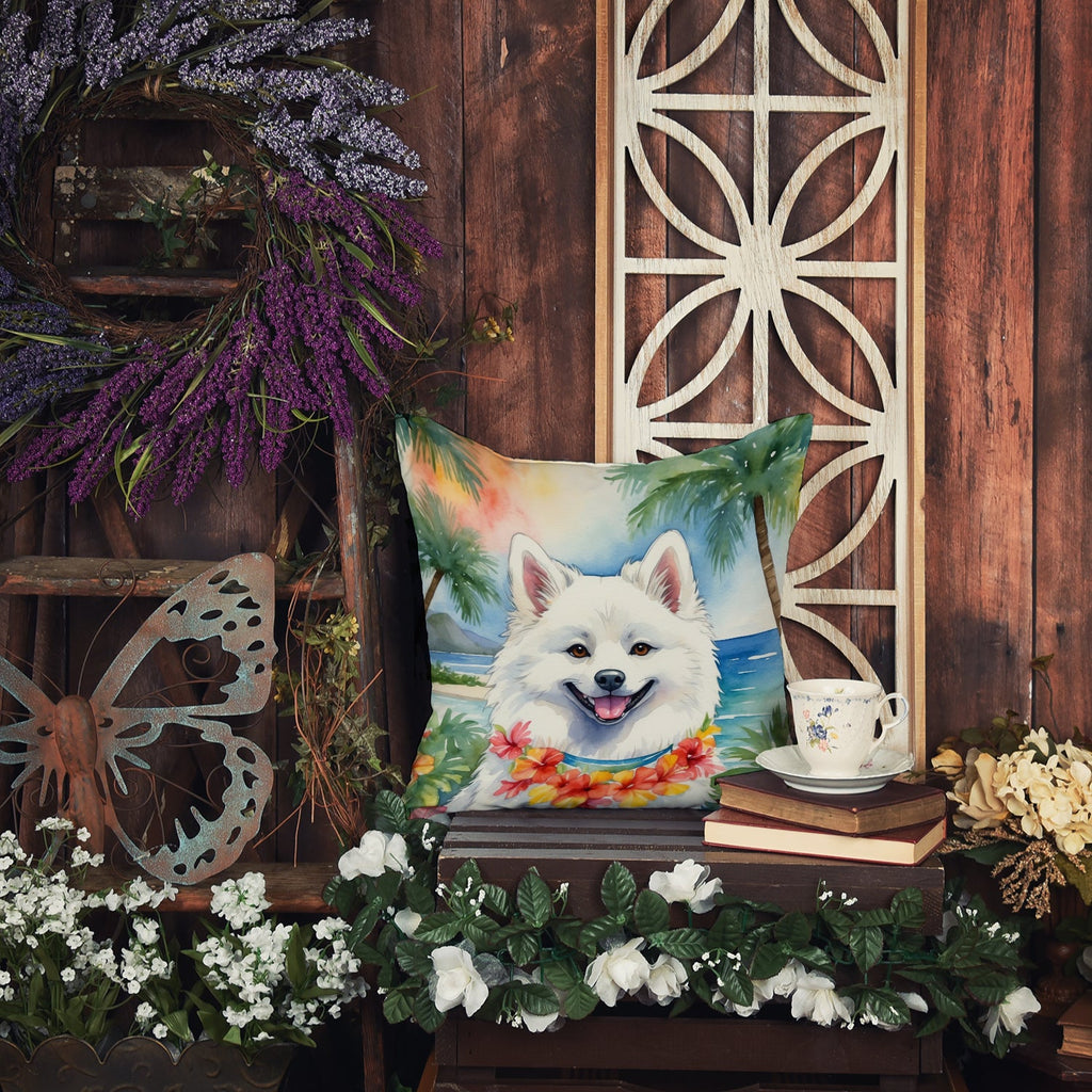 American Eskimo Luau Decorative Throw Pillow 18x18 Indoor Outdoor Accent Cushion, Fabric Cover with Insert for Sofa, Bed, Porch & Living Room