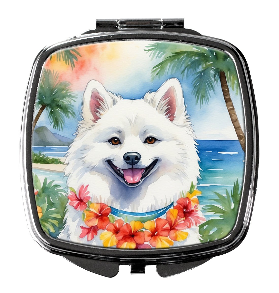 American Eskimo Luau Compact Mirror Decorative Travel Makeup Mirror for Women Girls Gifts Pocket Makeup Mirror Folding Handheld