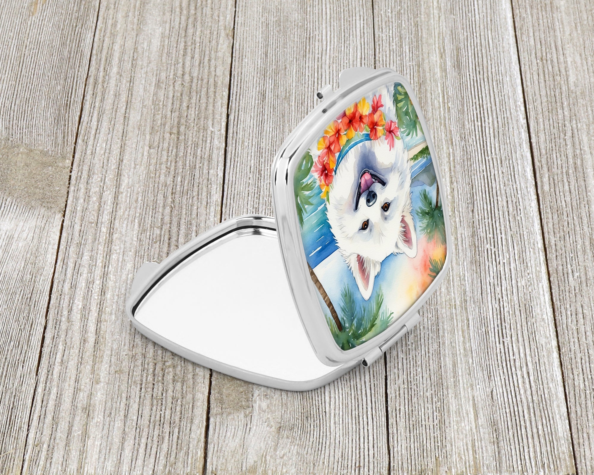 American Eskimo Luau Compact Mirror Decorative Travel Makeup Mirror for Women Girls Gifts Pocket Makeup Mirror Folding Handheld
