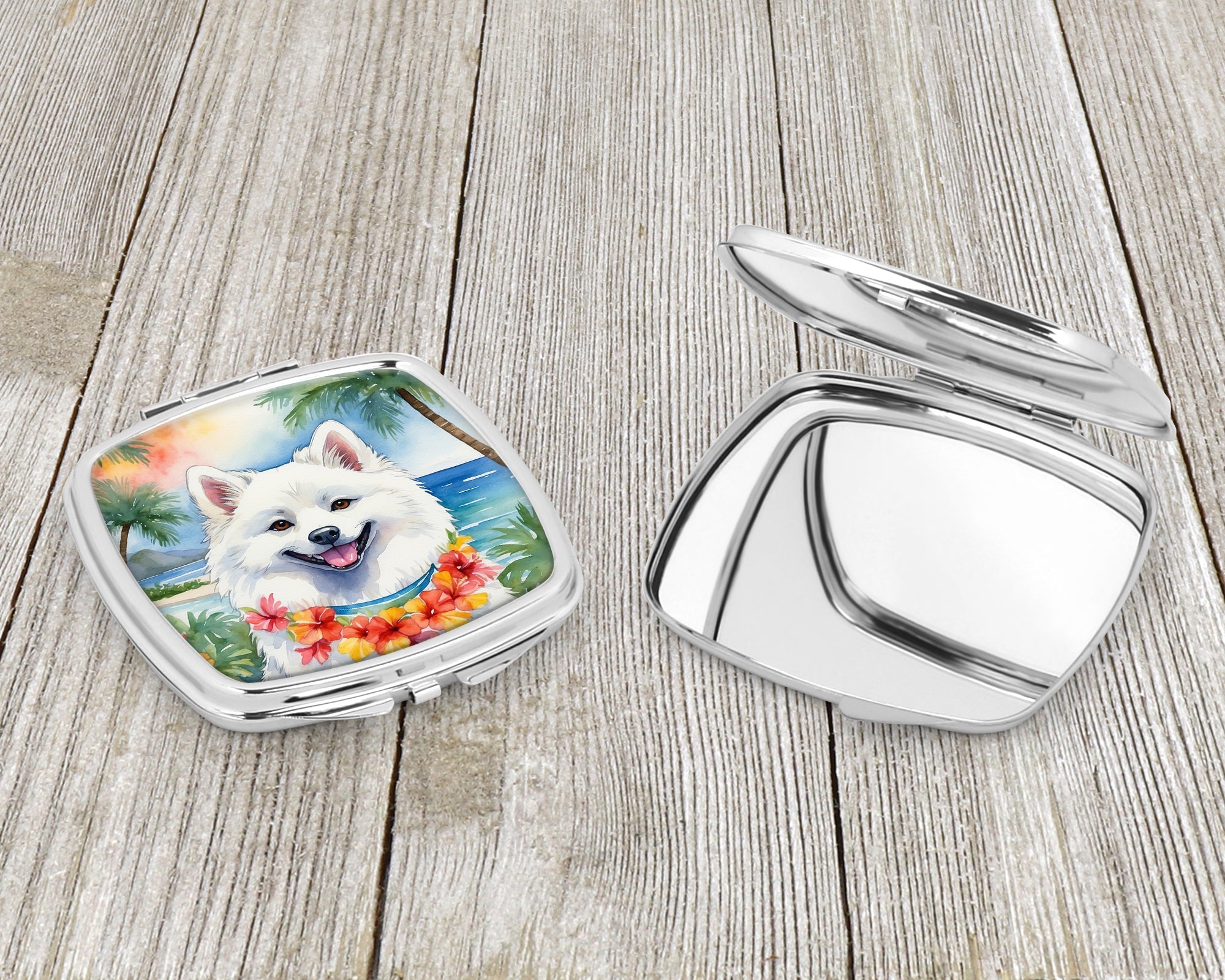 American Eskimo Luau Compact Mirror Decorative Travel Makeup Mirror for Women Girls Gifts Pocket Makeup Mirror Folding Handheld