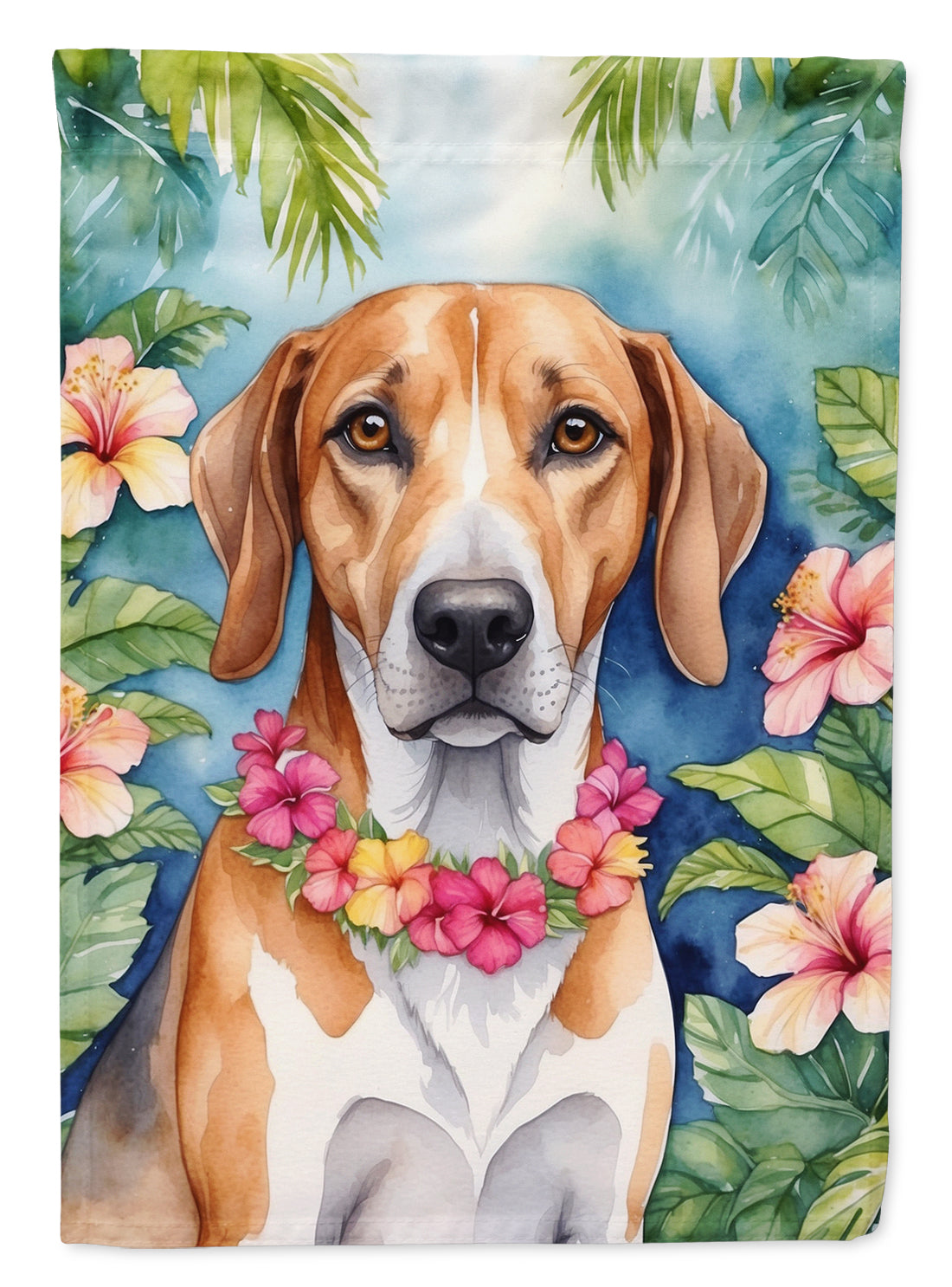 American Foxhound Luau House Flag 28x40 Porch Sleeve Pole Decorative Outside Yard Banner Artwork Wall Hanging, Polyester