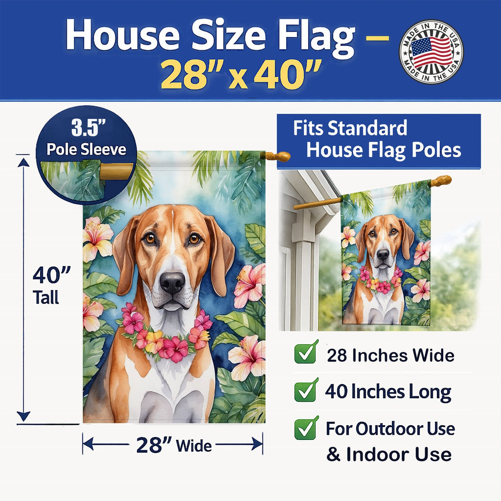 American Foxhound Luau House Flag 28x40 Porch Sleeve Pole Decorative Outside Yard Banner Artwork Wall Hanging, Polyester