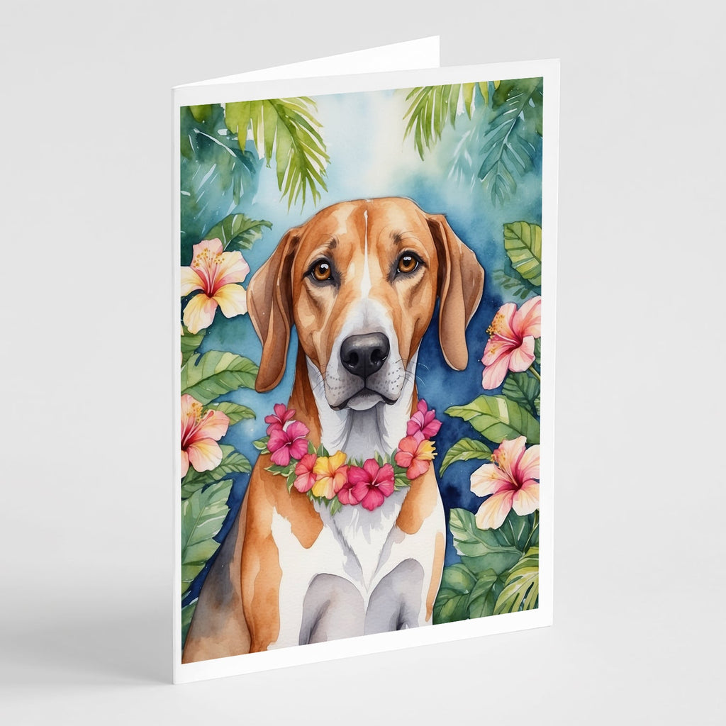 American Foxhound Luau Greeting Cards Pack of 8 Blank Cards with Envelopes Whimsical A7 Size 5x7