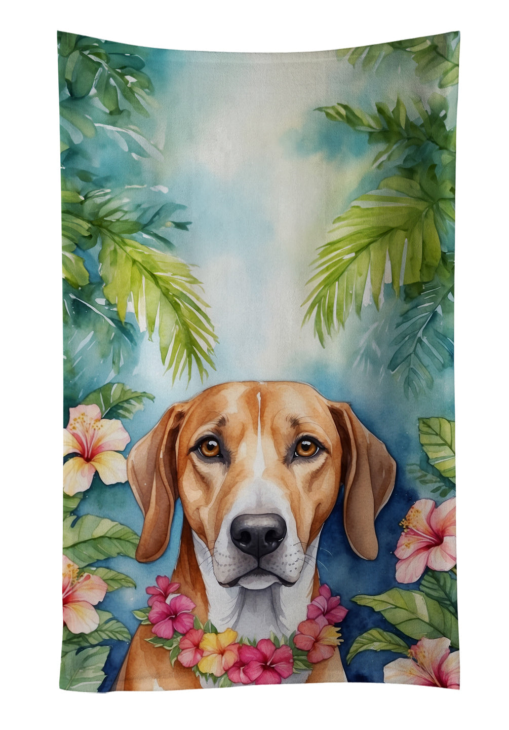 American Foxhound Luau Kitchen Towel Velour Plush Front and Cotton Loop Back Machine Washable