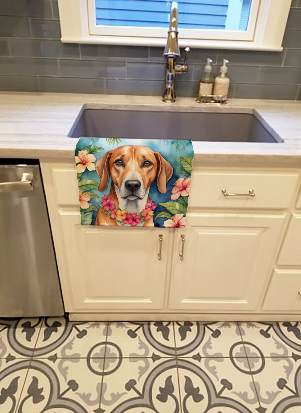 American Foxhound Luau Kitchen Towel Velour Plush Front and Cotton Loop Back Machine Washable