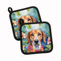 American Foxhound Luau Pot Holder Set of 2 Heat Resistant Quilted Hot Pads 7.5 x 7.5 Inch, Insulated Kitchen Trivets for Cooking & Baking