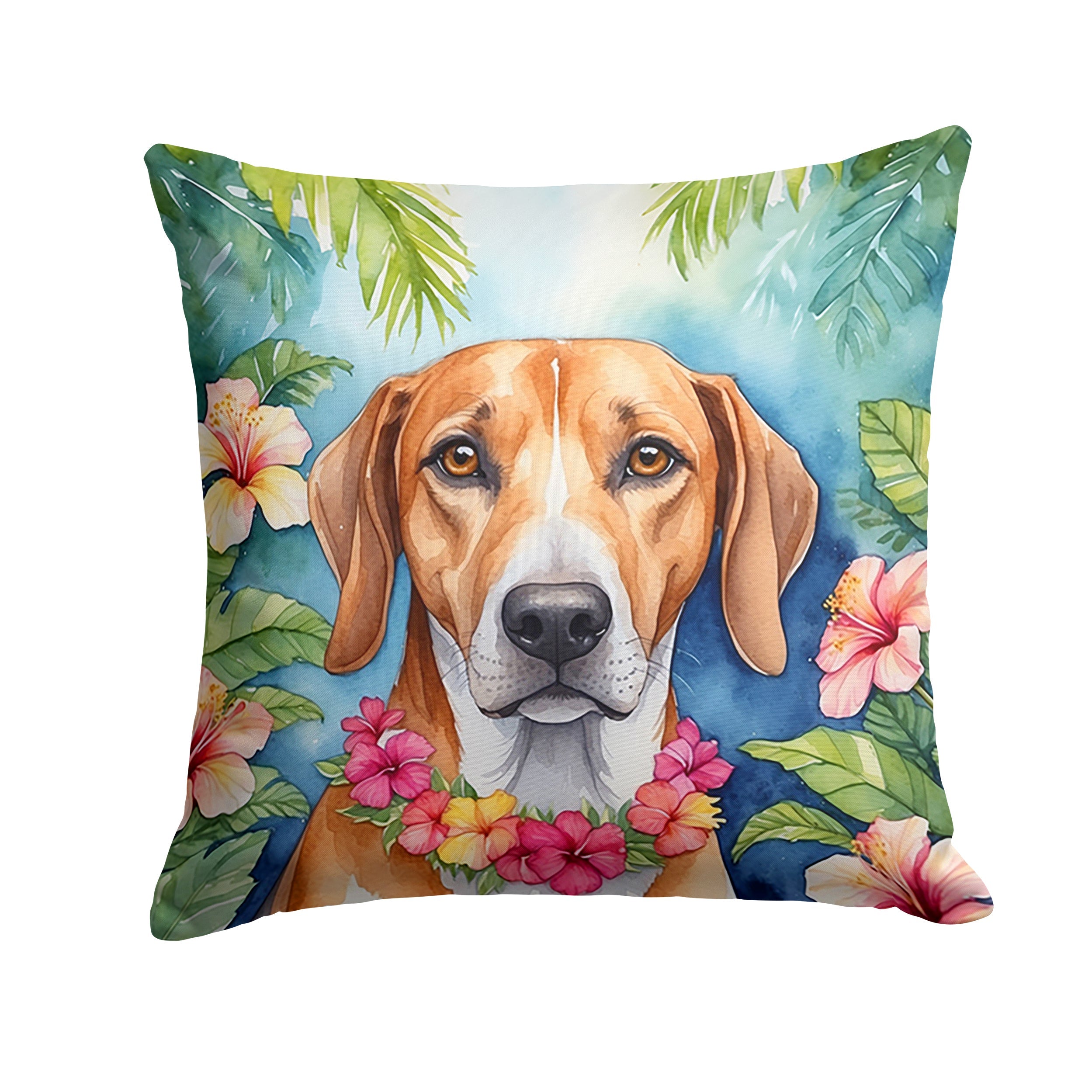 American Foxhound Luau Decorative Throw Pillow 14x14 Indoor Outdoor Accent Cushion, Fabric Cover with Insert for Sofa, Bed, Porch & Living Room