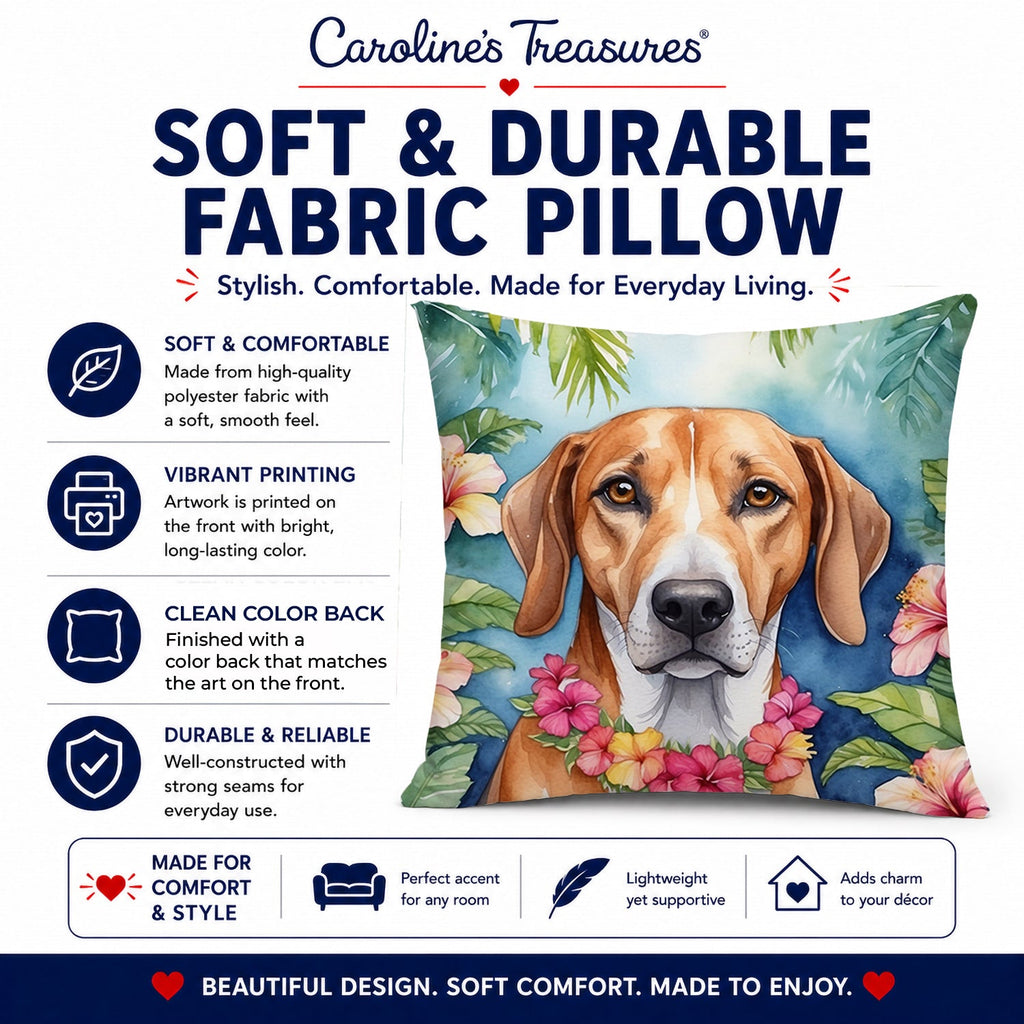 American Foxhound Luau Decorative Throw Pillow 14x14 Indoor Outdoor Accent Cushion, Fabric Cover with Insert for Sofa, Bed, Porch & Living Room