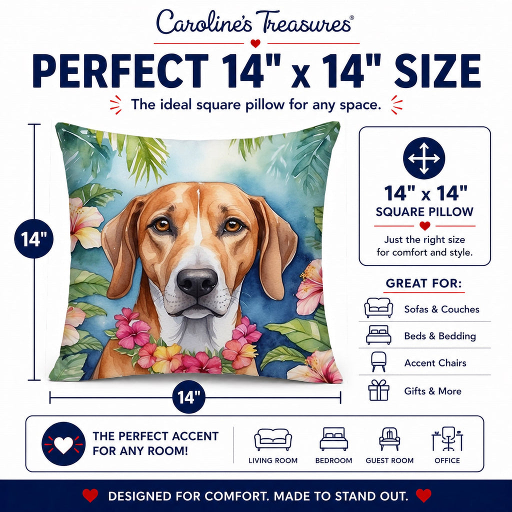 American Foxhound Luau Decorative Throw Pillow 14x14 Indoor Outdoor Accent Cushion, Fabric Cover with Insert for Sofa, Bed, Porch & Living Room