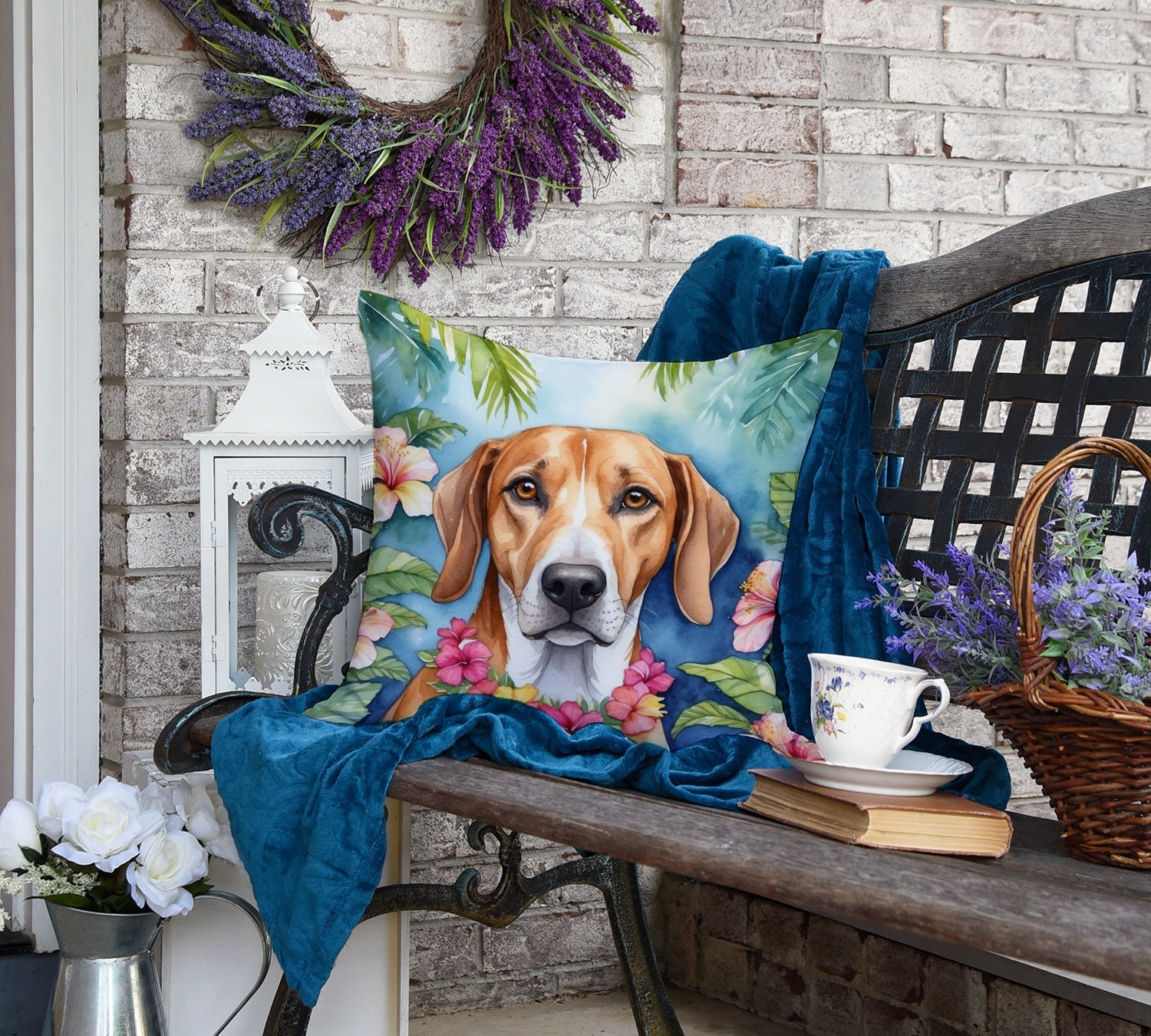 American Foxhound Luau Decorative Throw Pillow 18x18 Indoor Outdoor Accent Cushion, Fabric Cover with Insert for Sofa, Bed, Porch & Living Room