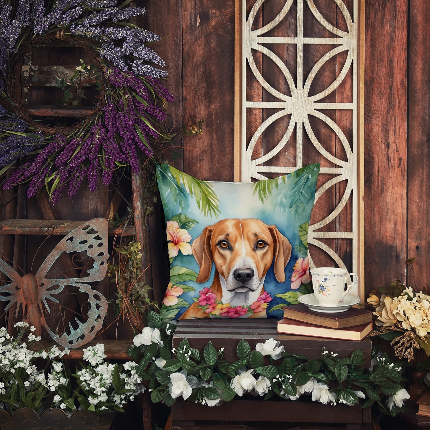 American Foxhound Luau Decorative Throw Pillow 18x18 Indoor Outdoor Accent Cushion, Fabric Cover with Insert for Sofa, Bed, Porch & Living Room
