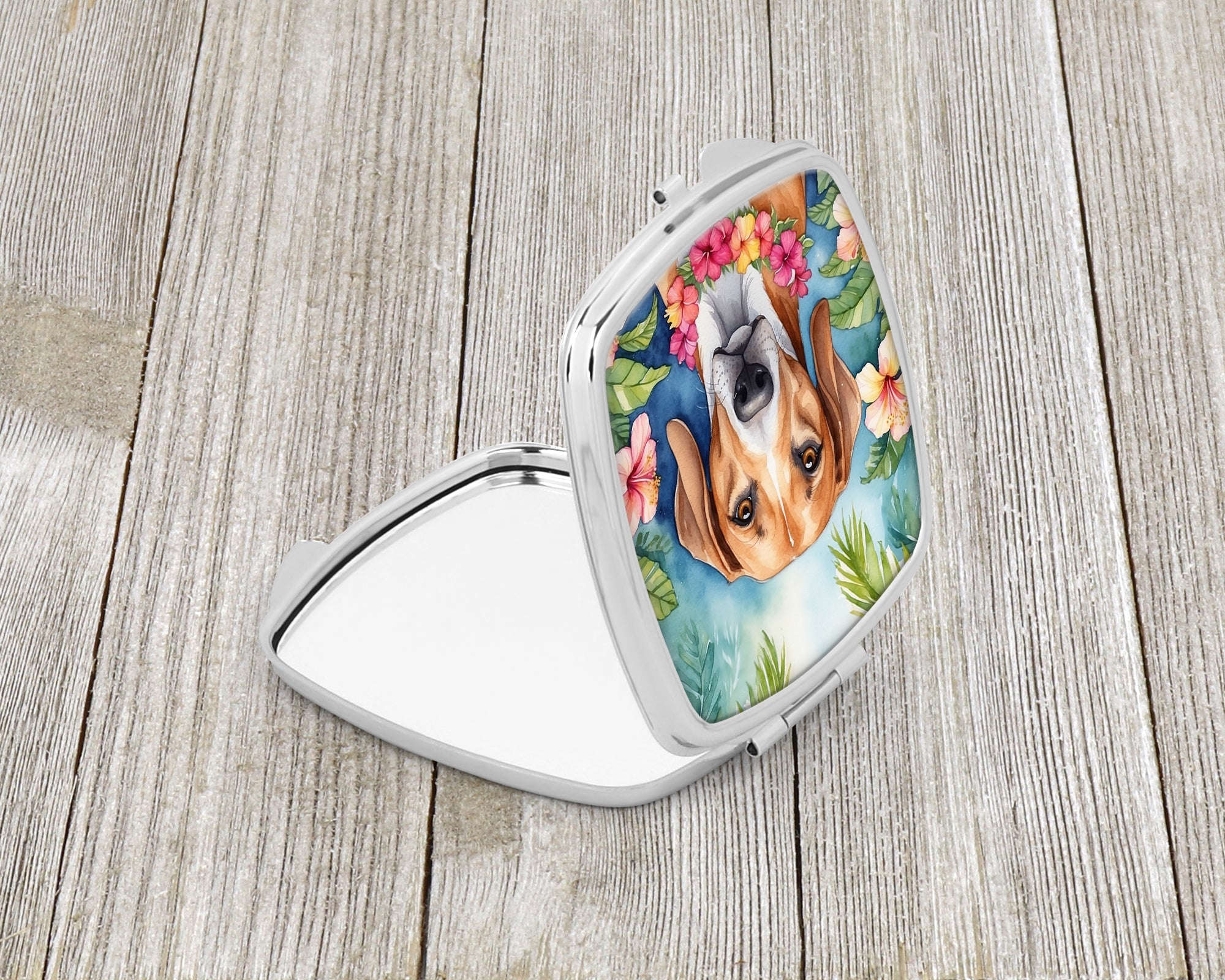 American Foxhound Luau Compact Mirror Decorative Travel Makeup Mirror for Women Girls Gifts Pocket Makeup Mirror Folding Handheld