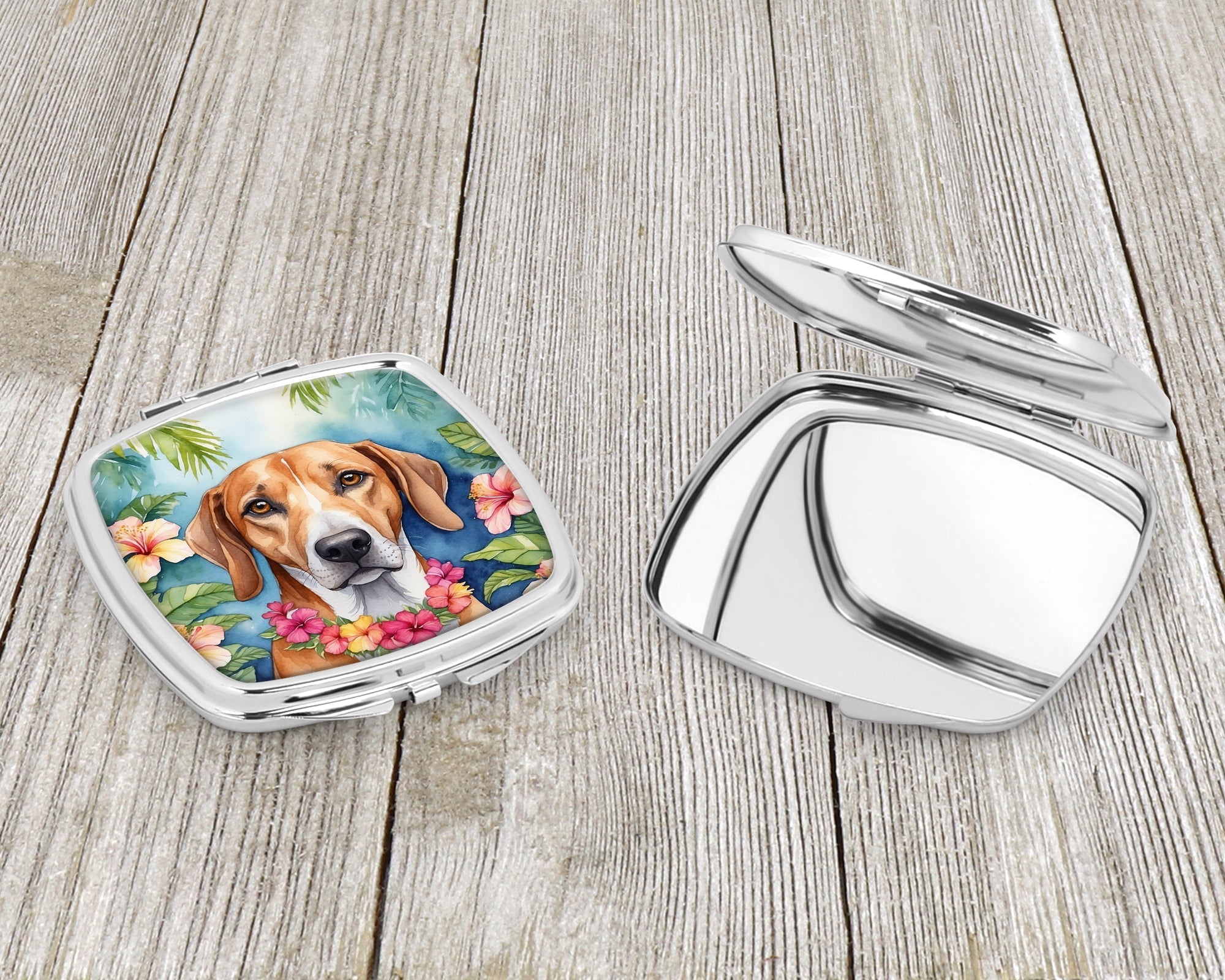American Foxhound Luau Compact Mirror Decorative Travel Makeup Mirror for Women Girls Gifts Pocket Makeup Mirror Folding Handheld