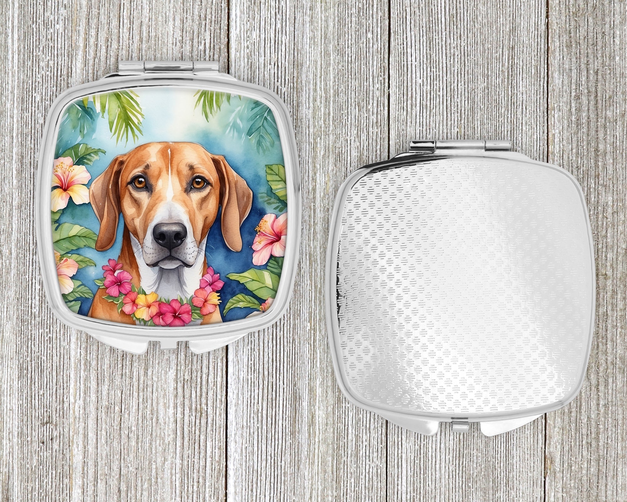 American Foxhound Luau Compact Mirror Decorative Travel Makeup Mirror for Women Girls Gifts Pocket Makeup Mirror Folding Handheld