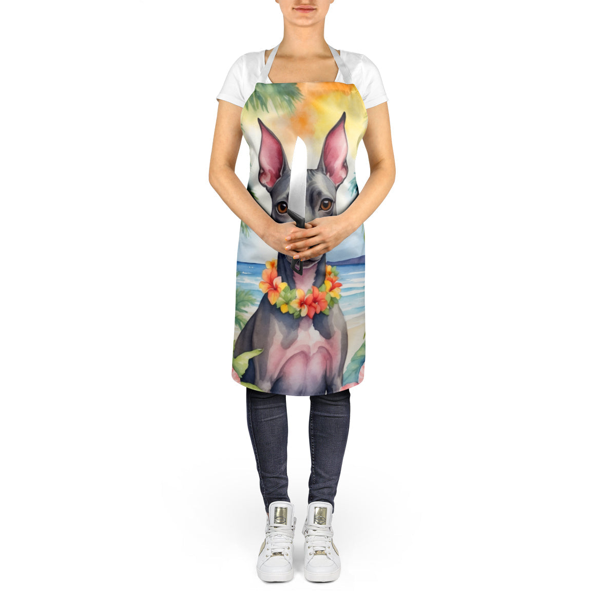 American Hairless Terrier Luau Apron Cooking Kitchen Server Baking Crafts Gardening for Adult Women Men, Unisex, Large, Multicolor