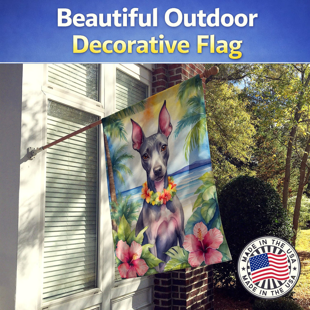 American Hairless Terrier Luau House Flag 28x40 Porch Sleeve Pole Decorative Outside Yard Banner Artwork Wall Hanging, Polyester