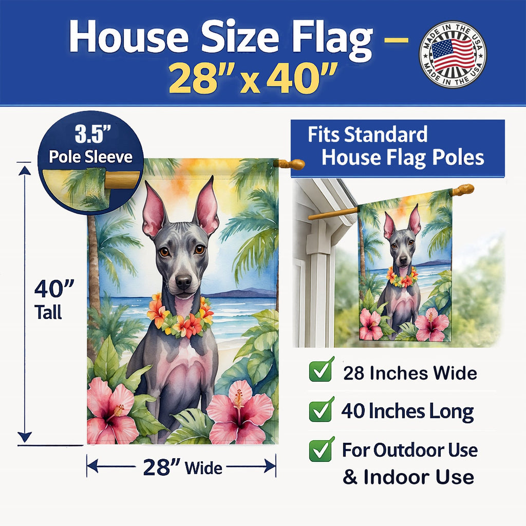 American Hairless Terrier Luau House Flag 28x40 Porch Sleeve Pole Decorative Outside Yard Banner Artwork Wall Hanging, Polyester