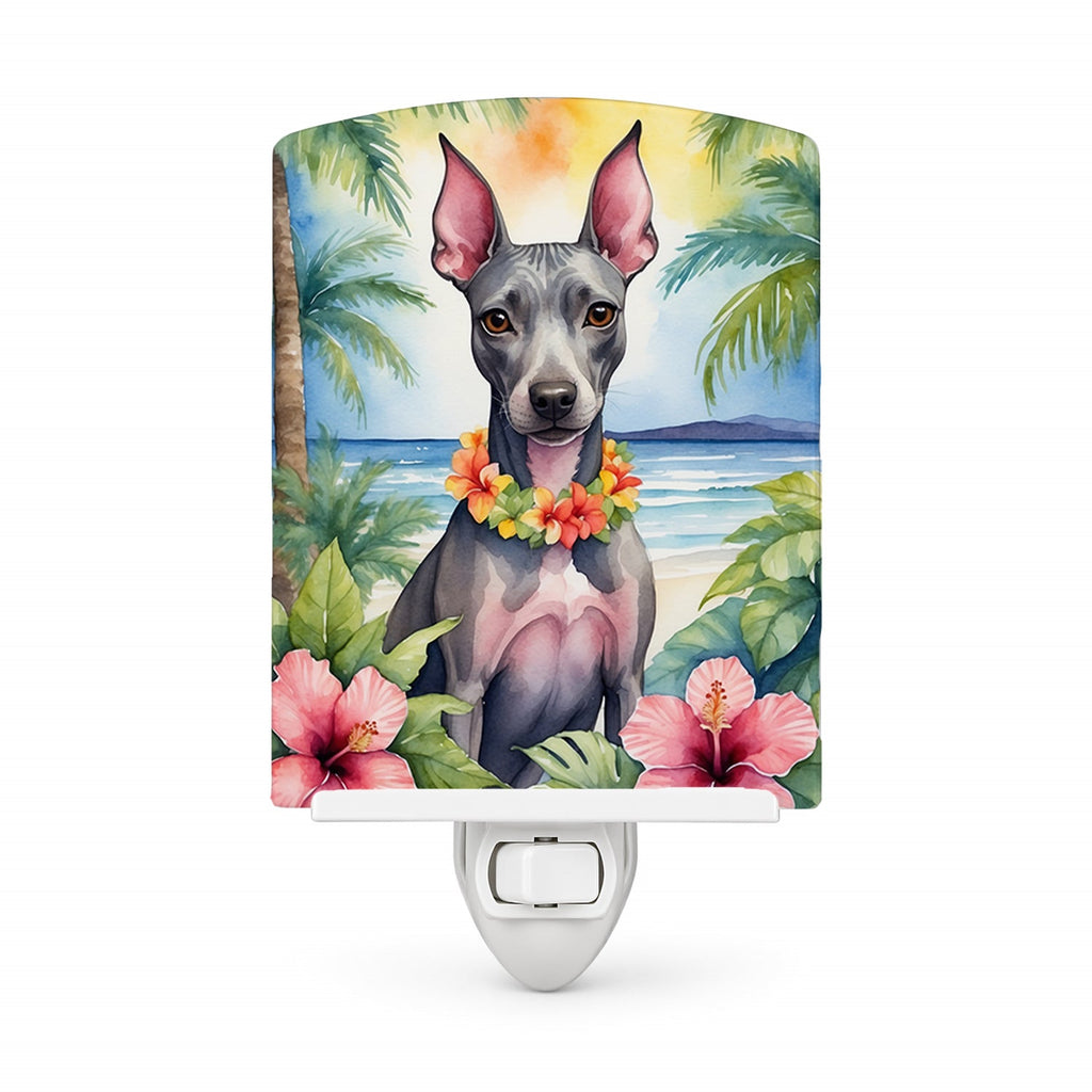 American Hairless Terrier Luau Ceramic Night Light Compact, UL-Certified, Ideal for Bedroom, Bathroom, Nursery, Hallway, Kitchen, 6x4x3, Multicolor