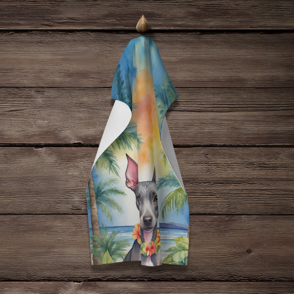 American Hairless Terrier Luau Kitchen Towel Velour Plush Front and Cotton Loop Back Machine Washable