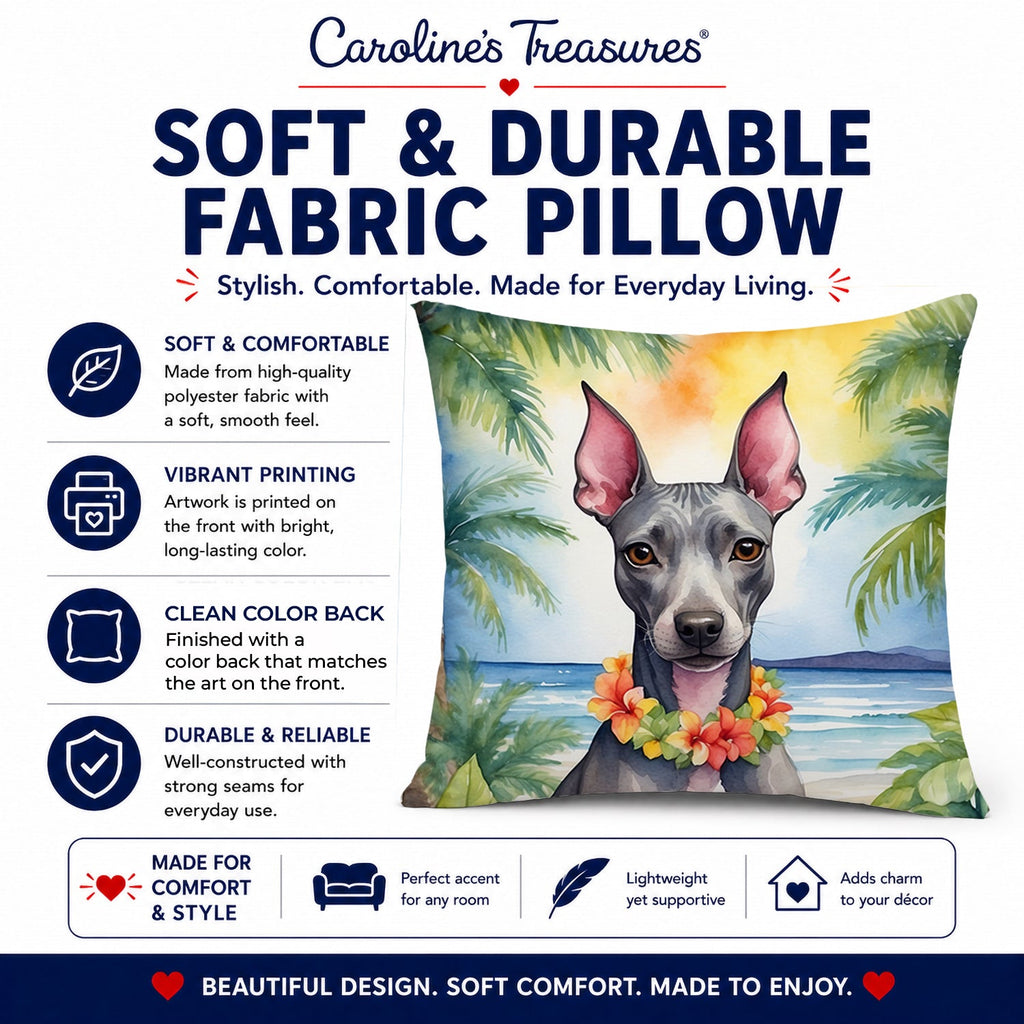 American Hairless Terrier Luau Decorative Throw Pillow 14x14 Indoor Outdoor Accent Cushion, Fabric Cover with Insert for Sofa, Bed, Porch & Living Room