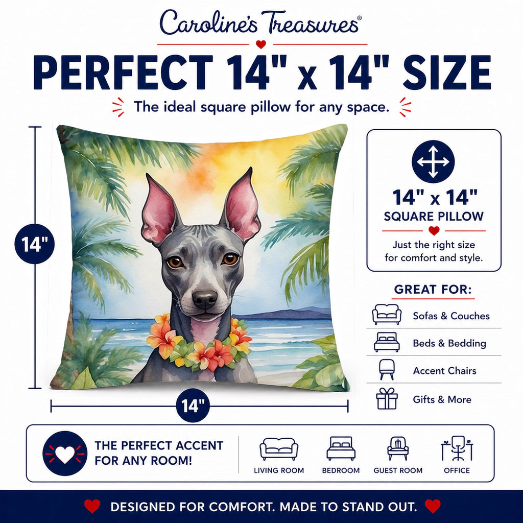 American Hairless Terrier Luau Decorative Throw Pillow 14x14 Indoor Outdoor Accent Cushion, Fabric Cover with Insert for Sofa, Bed, Porch & Living Room